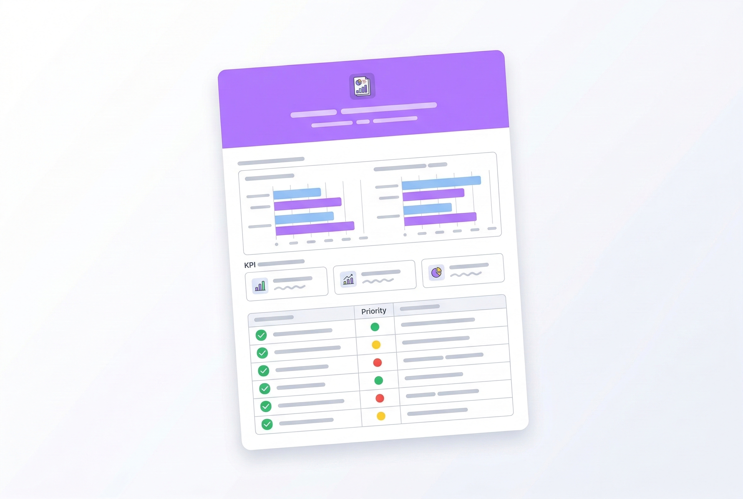 Operations assessment report with KPI charts and priority breakdown