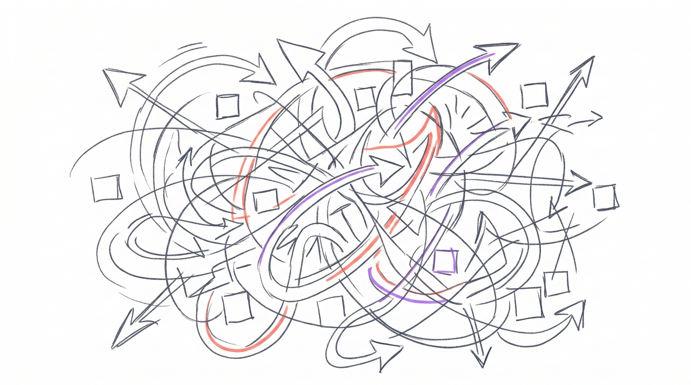 Tangled workflow illustration representing repetitive manual processes